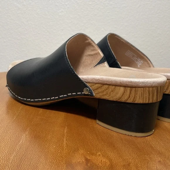 Dansko Maci Leather Slip On Clog Platform Sandals Black & Tan Size 37 (US 6.5-7) - Picture 11 of 16